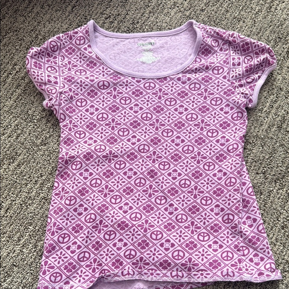 Purple Peace Sign Patterned T-Shirt